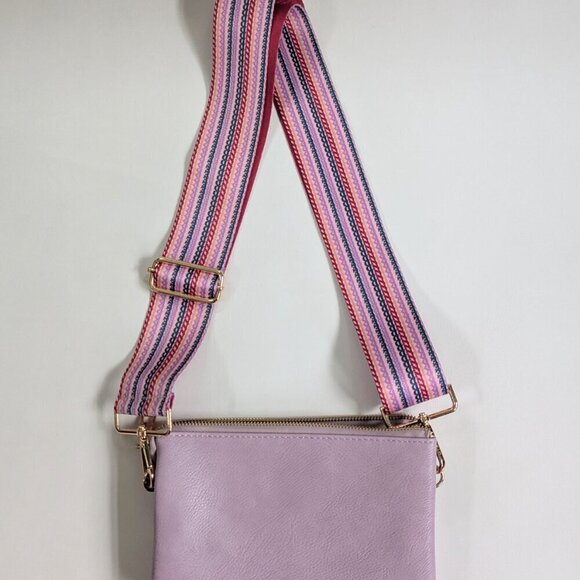 JEN & CO Izzy Lavender Vegan Leather Crossbody Bag Guitar Adjustable Strap  NEW - Picture 2 of 9